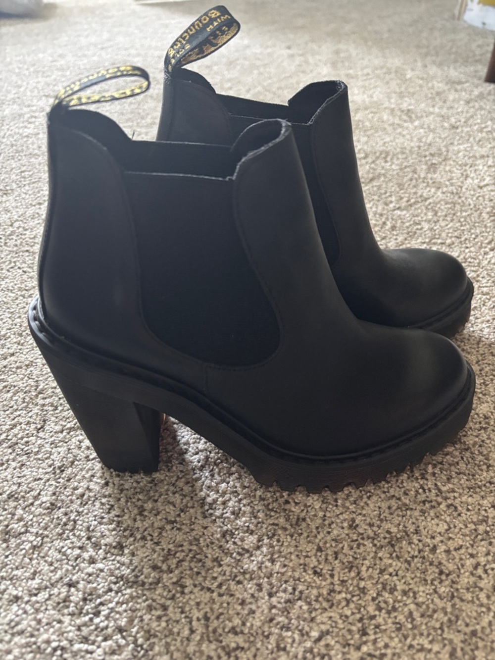 Dr. Martens Black Leather Chelsea Block Heel Booties